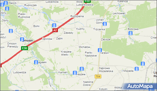 mapa Michałów gmina Dmosin, Michałów gmina Dmosin na mapie Targeo