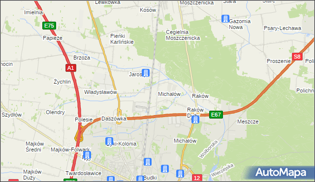 mapa Michałów gmina Moszczenica, Michałów gmina Moszczenica na mapie Targeo