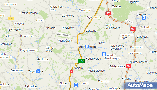 mapa Michałowice powiat krakowski, Michałowice powiat krakowski na mapie Targeo