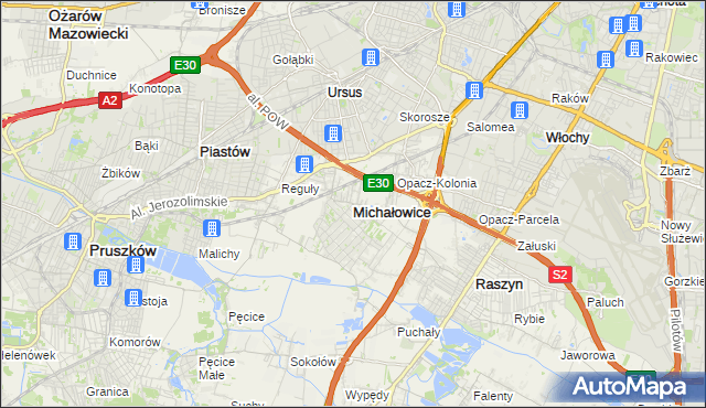 mapa Michałowice powiat pruszkowski, Michałowice powiat pruszkowski na mapie Targeo