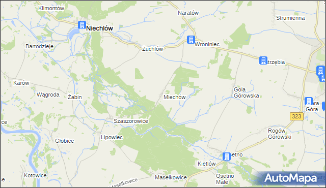 mapa Miechów gmina Niechlów, Miechów gmina Niechlów na mapie Targeo