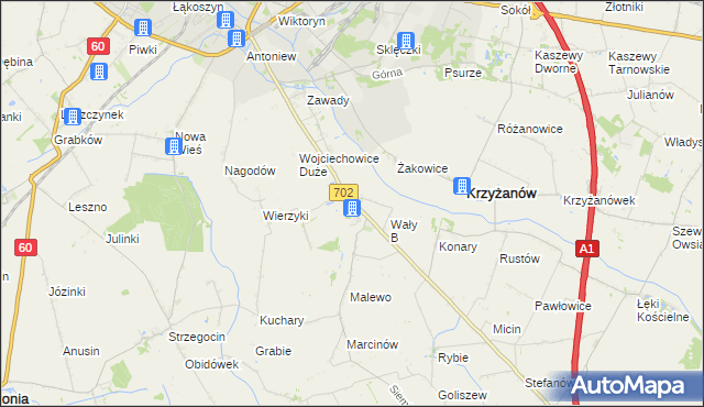 mapa Mieczysławów gmina Krzyżanów, Mieczysławów gmina Krzyżanów na mapie Targeo