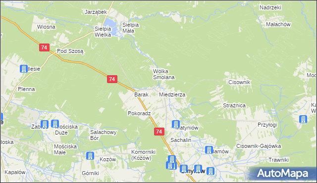 mapa Miedzierza, Miedzierza na mapie Targeo