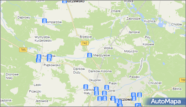 mapa Międzylesie gmina Włoszczowa, Międzylesie gmina Włoszczowa na mapie Targeo