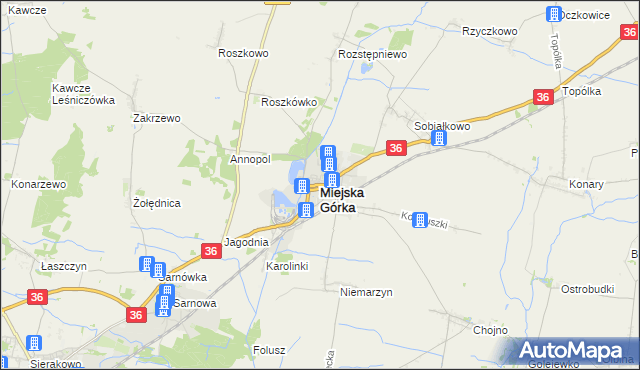 mapa Miejska Górka, Miejska Górka na mapie Targeo