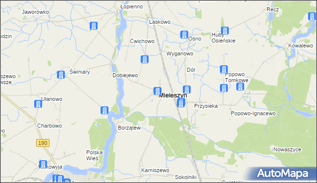 mapa Mieleszyn powiat gnieźnieński, Mieleszyn powiat gnieźnieński na mapie Targeo