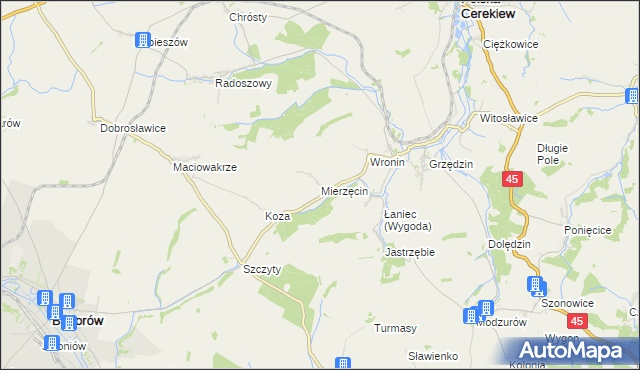 mapa Mierzęcin gmina Polska Cerekiew, Mierzęcin gmina Polska Cerekiew na mapie Targeo