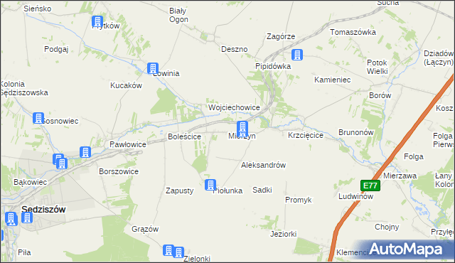 mapa Mierzyn gmina Sędziszów, Mierzyn gmina Sędziszów na mapie Targeo