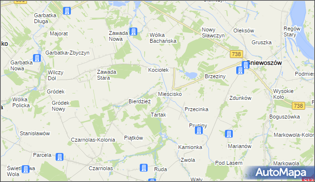 mapa Mieścisko gmina Gniewoszów, Mieścisko gmina Gniewoszów na mapie Targeo