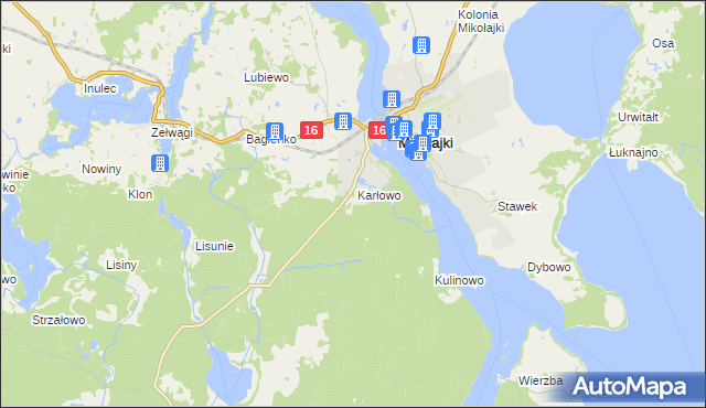 mapa Mikołajki powiat mrągowski, Mikołajki powiat mrągowski na mapie Targeo