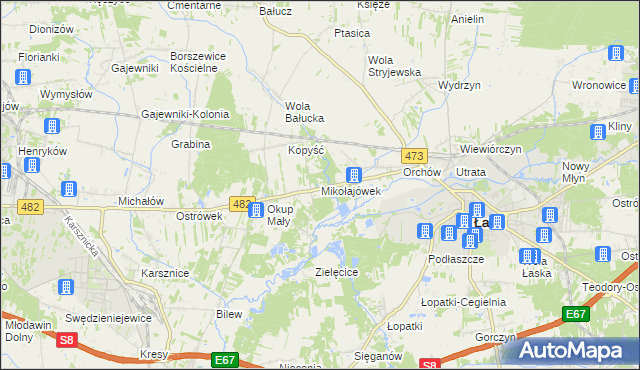 mapa Mikołajówek gmina Łask, Mikołajówek gmina Łask na mapie Targeo