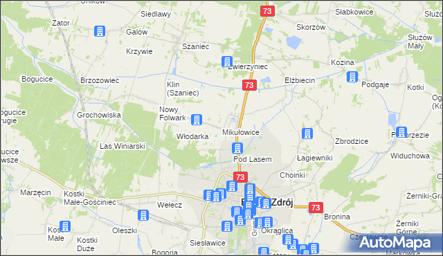 mapa Mikułowice gmina Busko-Zdrój, Mikułowice gmina Busko-Zdrój na mapie Targeo