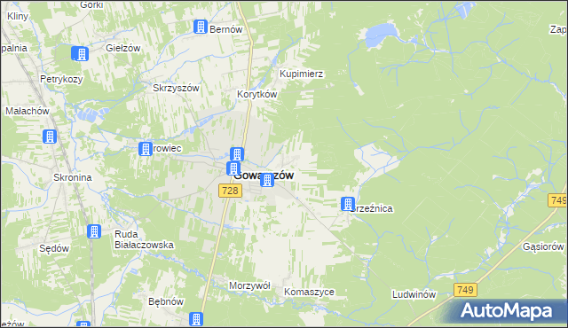 mapa Miłaków gmina Gowarczów, Miłaków gmina Gowarczów na mapie Targeo