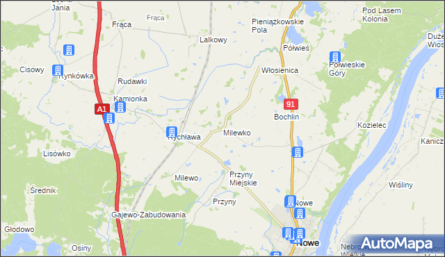 mapa Milewko gmina Nowe, Milewko gmina Nowe na mapie Targeo