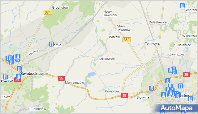 mapa Milikowice, Milikowice na mapie Targeo