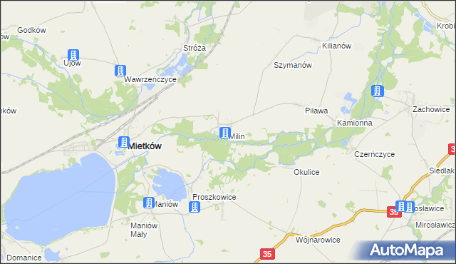 mapa Milin gmina Mietków, Milin gmina Mietków na mapie Targeo