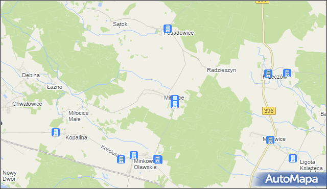 mapa Miłocice gmina Jelcz-Laskowice, Miłocice gmina Jelcz-Laskowice na mapie Targeo