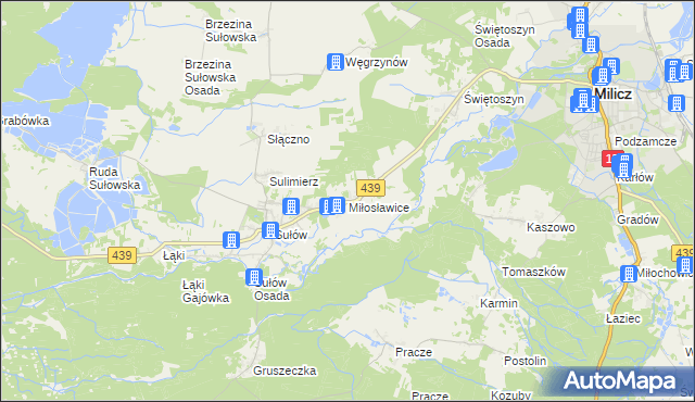 mapa Miłosławice gmina Milicz, Miłosławice gmina Milicz na mapie Targeo