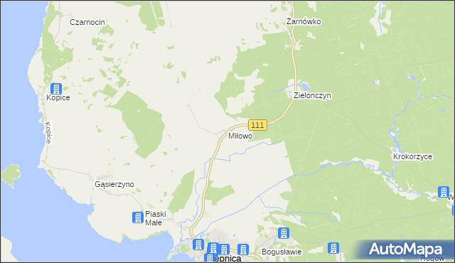 mapa Miłowo gmina Stepnica, Miłowo gmina Stepnica na mapie Targeo
