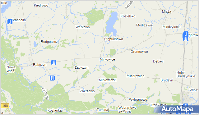 mapa Mirkowice gmina Mieścisko, Mirkowice gmina Mieścisko na mapie Targeo