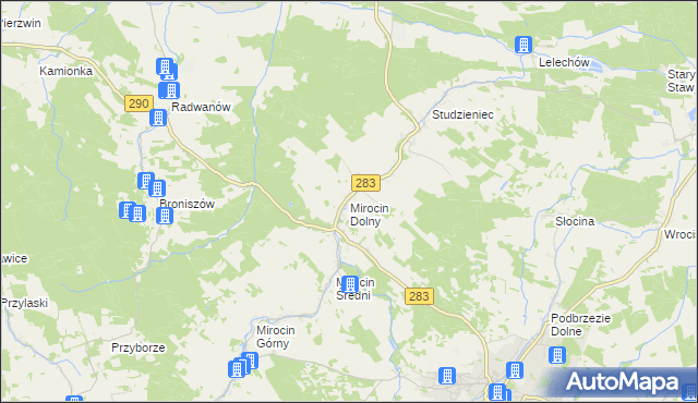 mapa Mirocin Dolny, Mirocin Dolny na mapie Targeo