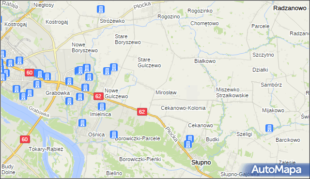 mapa Mirosław gmina Słupno, Mirosław gmina Słupno na mapie Targeo