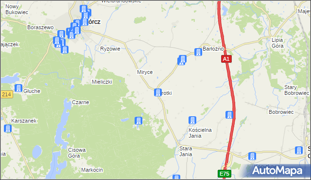 mapa Mirotki gmina Skórcz, Mirotki gmina Skórcz na mapie Targeo