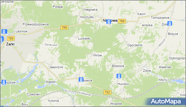 mapa Mirów gmina Niegowa, Mirów gmina Niegowa na mapie Targeo