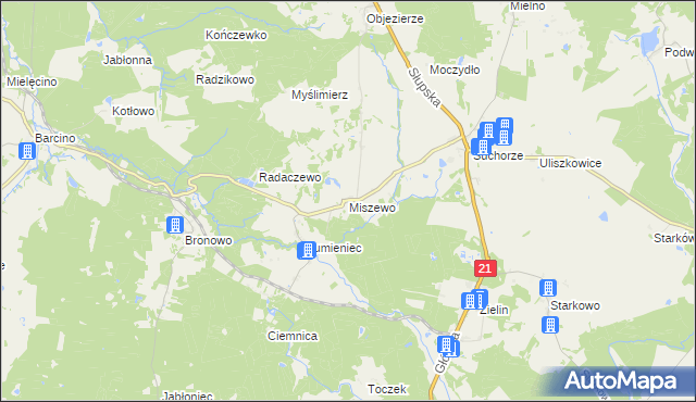 mapa Miszewo gmina Trzebielino, Miszewo gmina Trzebielino na mapie Targeo