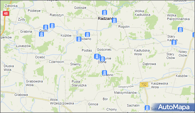 mapa Młodynie Dolne, Młodynie Dolne na mapie Targeo