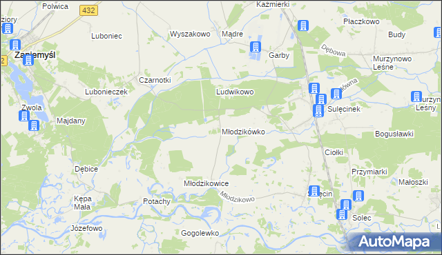 mapa Młodzikówko, Młodzikówko na mapie Targeo