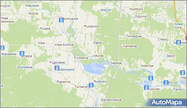 mapa Młynek gmina Żarnów, Młynek gmina Żarnów na mapie Targeo