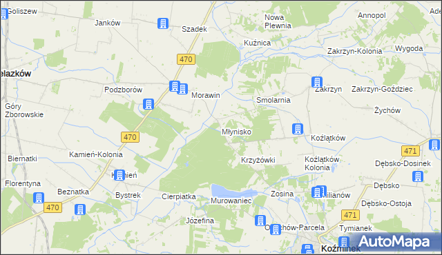 mapa Młynisko gmina Koźminek, Młynisko gmina Koźminek na mapie Targeo