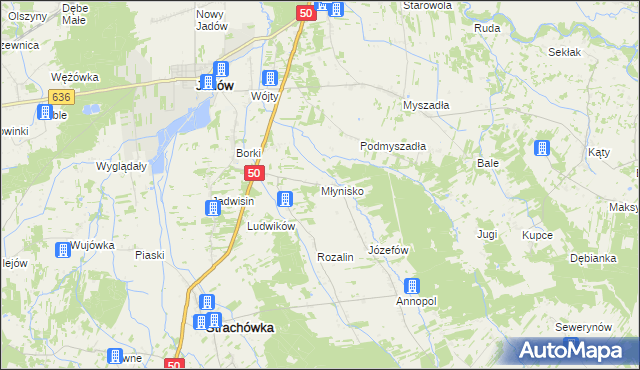 mapa Młynisko gmina Strachówka, Młynisko gmina Strachówka na mapie Targeo