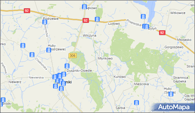 mapa Młynkowo gmina Duszniki, Młynkowo gmina Duszniki na mapie Targeo