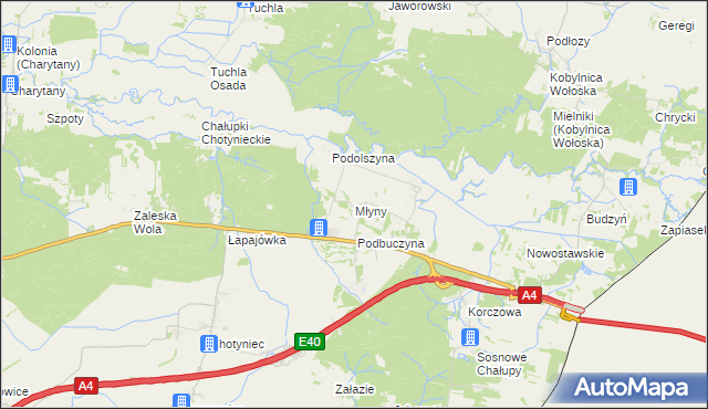 mapa Młyny gmina Radymno, Młyny gmina Radymno na mapie Targeo