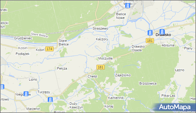 mapa Moczydła gmina Drawsko, Moczydła gmina Drawsko na mapie Targeo