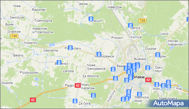 mapa Modliszewice, Modliszewice na mapie Targeo
