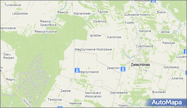 mapa Modrzewek gmina Żelechlinek, Modrzewek gmina Żelechlinek na mapie Targeo