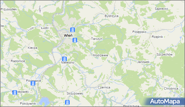 mapa Modrzewie gmina Wleń, Modrzewie gmina Wleń na mapie Targeo
