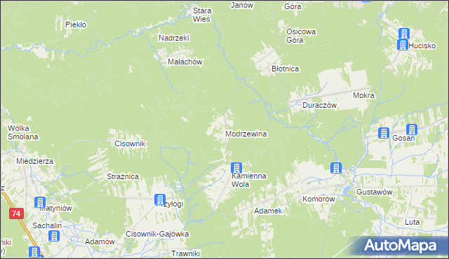 mapa Modrzewina gmina Stąporków, Modrzewina gmina Stąporków na mapie Targeo