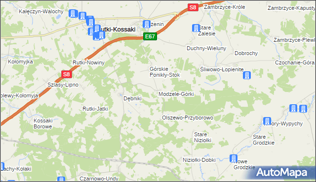 mapa Modzele-Górki, Modzele-Górki na mapie Targeo