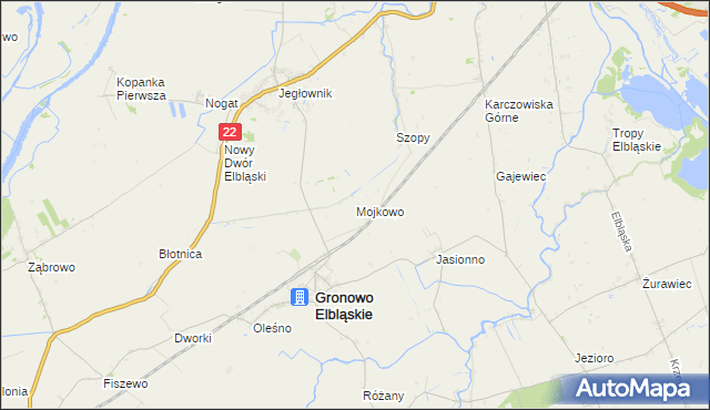 mapa Mojkowo gmina Gronowo Elbląskie, Mojkowo gmina Gronowo Elbląskie na mapie Targeo