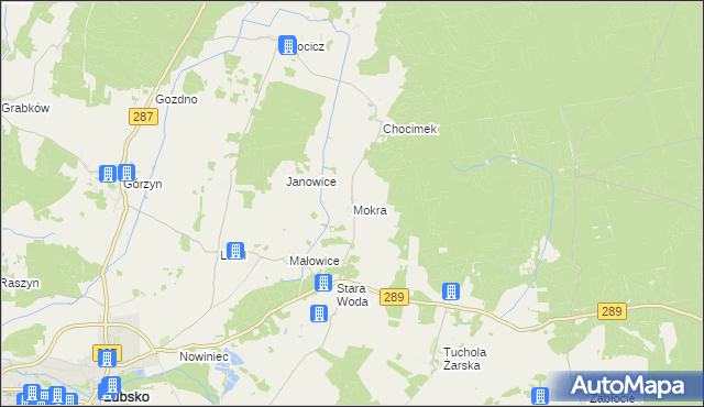 mapa Mokra gmina Lubsko, Mokra gmina Lubsko na mapie Targeo