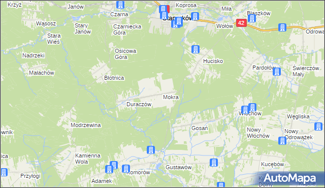 mapa Mokra gmina Stąporków, Mokra gmina Stąporków na mapie Targeo