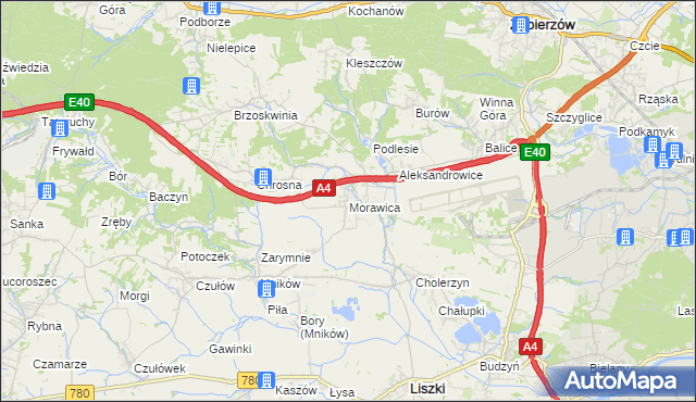 mapa Morawica gmina Liszki, Morawica gmina Liszki na mapie Targeo