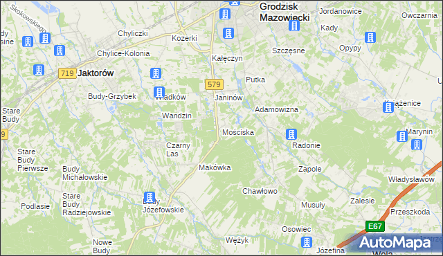 mapa Mościska gmina Grodzisk Mazowiecki, Mościska gmina Grodzisk Mazowiecki na mapie Targeo