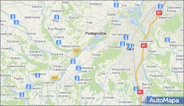 mapa Mostki gmina Stary Sącz, Mostki gmina Stary Sącz na mapie Targeo