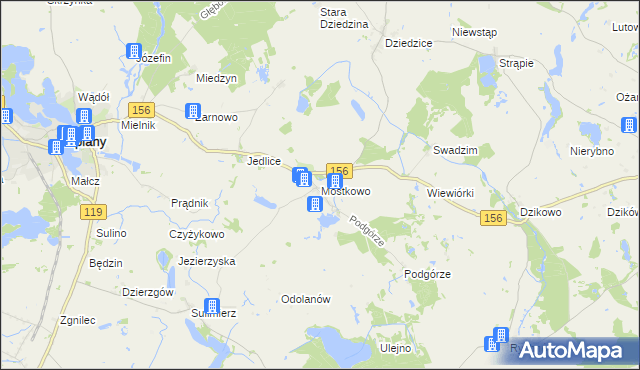 mapa Mostkowo gmina Barlinek, Mostkowo gmina Barlinek na mapie Targeo