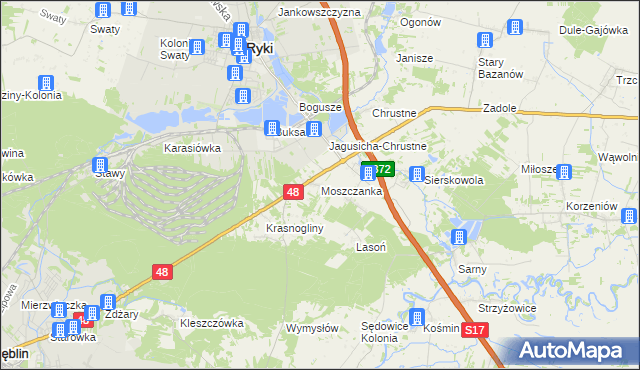 mapa Moszczanka gmina Ryki, Moszczanka gmina Ryki na mapie Targeo